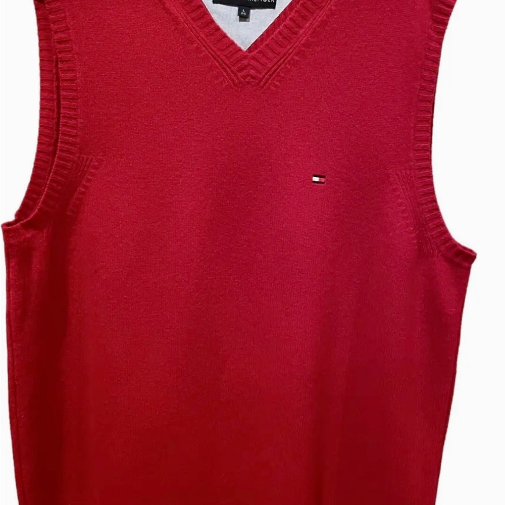 Vintage Tommy Hilfiger Vest Mens Size Large Red Lambs Wool - Picture 3 of 6